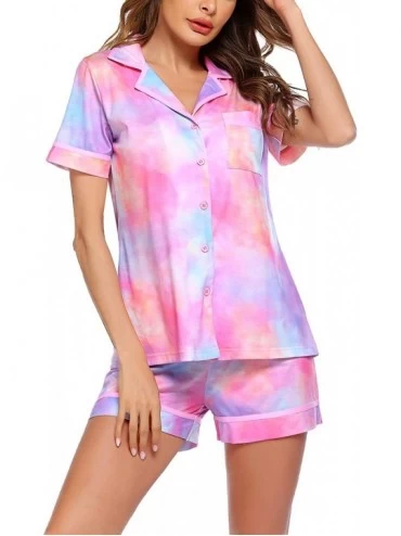 Sets Pajamas Soft Striped Women's Short Sleeve Button Sleepwear Shorts Shirt PJ Set(S-XXL) - Tie Dye - CO19C24H3ED $31.20