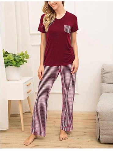 Sets Women's Sleepwear Bamboo Short Sleeve Top and Capri Pant Pajama Set - Burgundy - CZ199MI44KD $32.02