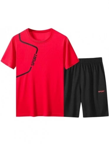 Shapewear Men's Casual Comfortable Set Short Sleeve Shorts Suit Summer Tops and Pants Set - B Red - CZ198S7LQ06 $78.17