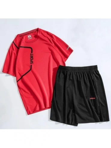 Shapewear Men's Casual Comfortable Set Short Sleeve Shorts Suit Summer Tops and Pants Set - B Red - CZ198S7LQ06 $52.47