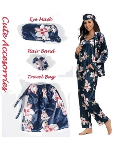 Sets Women's 7pcs Pajama Set Silk Cami Pjs with Shirt and Eye Mask Sleepwear - Pattern 3 - CA19CKNDO2N $31.62