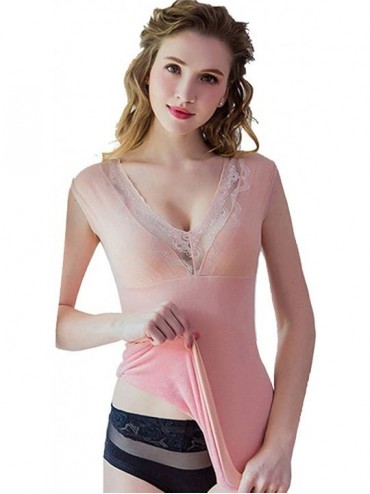 Camisoles & Tanks Women's Fleece Lined Thermal Camisole Basic Solid Color Underwear Top - 158 Pink - CO18ZSL427O $39.50