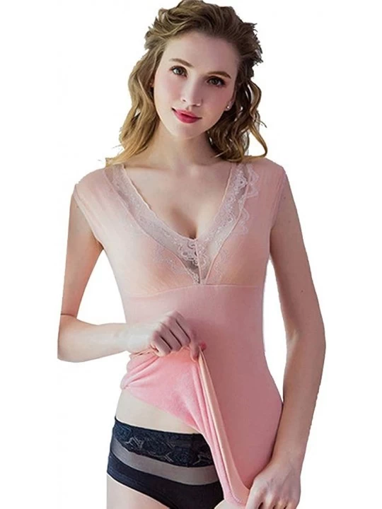 Camisoles & Tanks Women's Fleece Lined Thermal Camisole Basic Solid Color Underwear Top - 158 Pink - CO18ZSL427O $16.80