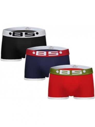 Boxer Briefs Men's Cotton Boxer Briefs Underwear Breathable Stretch Trunks 3 Pack - Black/Navy/Red - CR18ZE7RKWU $31.53