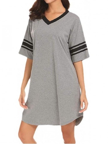 Nightgowns & Sleepshirts Women's Splice Cotton Casual V Neck Micro Modal Plus-Size Sleep Dress - Grey - CP19CKYDMH7 $53.60