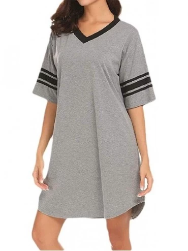 Nightgowns & Sleepshirts Women's Splice Cotton Casual V Neck Micro Modal Plus-Size Sleep Dress - Grey - CP19CKYDMH7 $47.22
