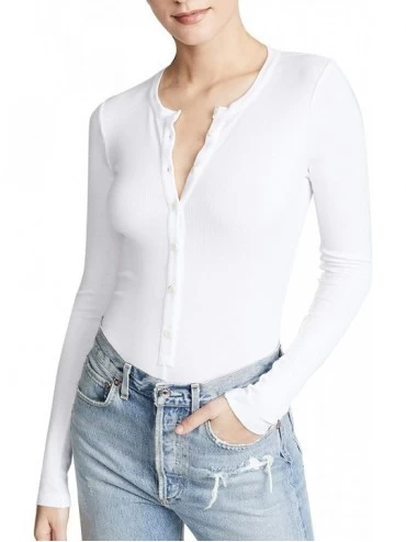 Shapewear Women's Long Sleeve Partial Front Button Bodysuit - White - CM18626LKDT $29.05