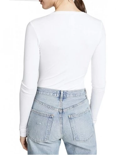 Shapewear Women's Long Sleeve Partial Front Button Bodysuit - White - CM18626LKDT $13.13