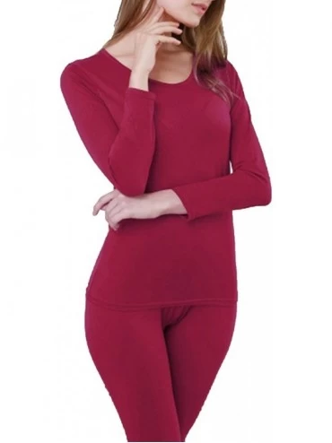 Thermal Underwear Women's Long Johns Baselayer Thermal Underwear Tops & Bottom Set with Fleece Lined - Burgundy - CD18Y7DH9TQ...