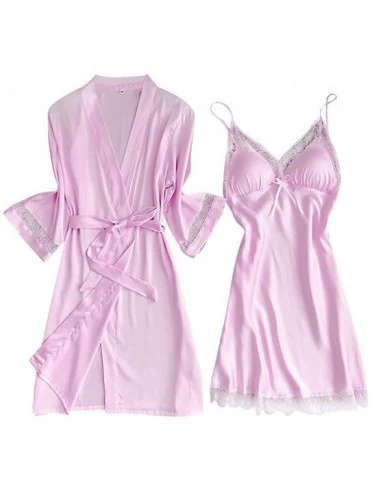Robes New Satin Silk Pajamas Nightdress Women Robes Underwear Sleepwear Lingerie - Pink - CG198U7UMDG $44.57