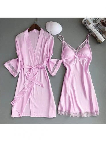Robes New Satin Silk Pajamas Nightdress Women Robes Underwear Sleepwear Lingerie - Pink - CG198U7UMDG $25.55