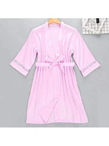 Robes New Satin Silk Pajamas Nightdress Women Robes Underwear Sleepwear Lingerie - Pink - CG198U7UMDG $25.55