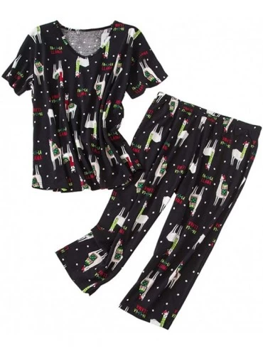 Sets Womens Plus Size Pajama Sets Capri Pants with Short Tops Cotton Sleepwear Ladies Cute Cartoon Print Sleep Sets Alpaca - ...