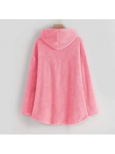 Bras Womens Fuzzy Fleece Hooded Sweatshirt Christmas Elk Print Plus Size Warm Hoodie Button Blouse Top - Pink - CN192I0ESYU $...