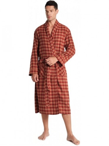 Robes Mens Flannel Cotton Robes- Soft Plaid Bathrobe Shawl Collar Loungewear - Rust Plaid - C518X6U590X $56.75