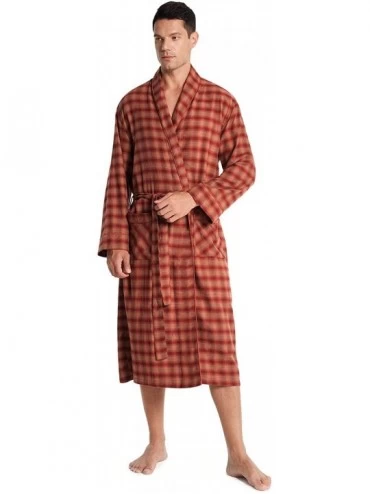 Robes Mens Flannel Cotton Robes- Soft Plaid Bathrobe Shawl Collar Loungewear - Rust Plaid - C518X6U590X $54.62