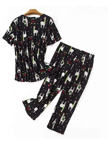 Sets Womens Plus Size Pajama Sets Capri Pants with Short Tops Cotton Sleepwear Ladies Cute Cartoon Print Sleep Sets Alpaca - ...