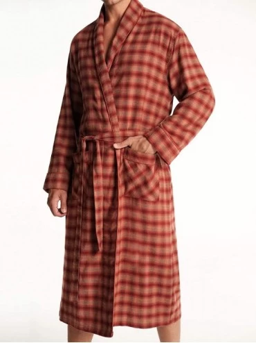 Robes Mens Flannel Cotton Robes- Soft Plaid Bathrobe Shawl Collar Loungewear - Rust Plaid - C518X6U590X $31.92