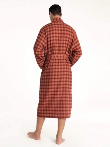 Robes Mens Flannel Cotton Robes- Soft Plaid Bathrobe Shawl Collar Loungewear - Rust Plaid - C518X6U590X $31.92