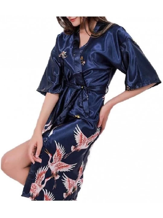 Robes Women Nightgown Charmeuse V Neck Lounger Smoking Jacket Lounge Robe AS4 M - As4 - CG19DCTMIW7 $18.23