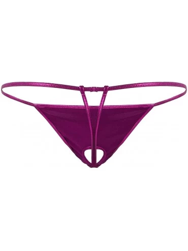 G-Strings & Thongs Men's Shiny Metallic Low Rise Hole Bulge Pouch Thong Bikini Briefs G-String Underwear - Rose - CZ198SKE485...