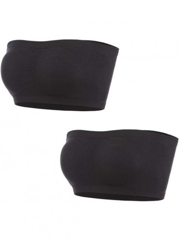 Bras Bandeau Bras for Women Strapless Bralette Padded Tube Bra Bandeau Tude Top with Built in Bra 2 Pack - Black - C7199LDMRI...