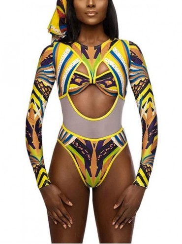 Thermal Underwear Women Tribal Print Bikini African Beachwear Push-Up Padded Swimsuit - Gold - CM194RCLO2G $35.11