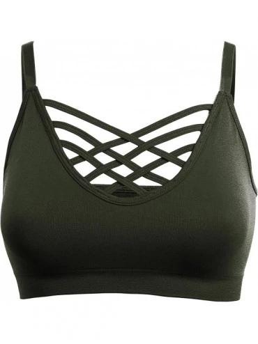 Bras Womens Comfort Cami Crop Top Seamless Crisscross Front Strappy Bralette Sports Bra Top with Removable Pads (S~3XL) - [A0...