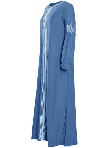 Nightgowns & Sleepshirts Women Muslim Dress Kaftan Arab Jilbab Abaya Islamic Lace Stitching Maxi Dress - Light Blue - CY195Q6...