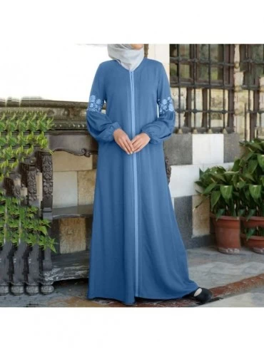 Nightgowns & Sleepshirts Women Muslim Dress Kaftan Arab Jilbab Abaya Islamic Lace Stitching Maxi Dress - Light Blue - CY195Q6...