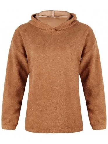 Tops Sherpa Fleece Jacket Women Fluffy Hooded Sweatshirt Fuzzy Hoodie Sweater Winter Warm Outwear - Khaki - CU1925GEEYC $40.60