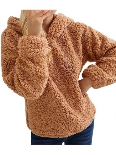 Tops Sherpa Fleece Jacket Women Fluffy Hooded Sweatshirt Fuzzy Hoodie Sweater Winter Warm Outwear - Khaki - CU1925GEEYC $22.50