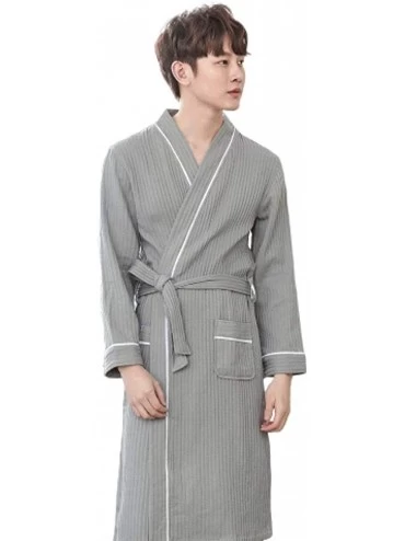 Robes Robes Waffle Bathrobe Men's Nightgown Cotton Hotel Loose and Comfortable Shawl Plus Long Yukata Thin Pajamas-Gray_M - C...