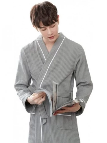 Robes Robes Waffle Bathrobe Men's Nightgown Cotton Hotel Loose and Comfortable Shawl Plus Long Yukata Thin Pajamas-Gray_M - C...