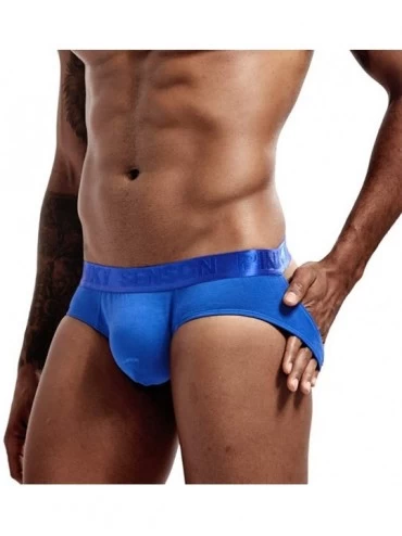 Boxers Men Underwear- Printing Waistband Breathable Sexy Hips Double Thong Cotton Sport Short Leg Underwear - Blue - CG18U28Y...