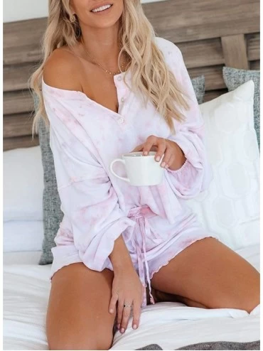Tops Women's Button Down Pajama Shirt Long Sleeve Home Suit Pajamas Summer Sports Trousers Top Pants Set - Pink - C3197ZZXL5G...