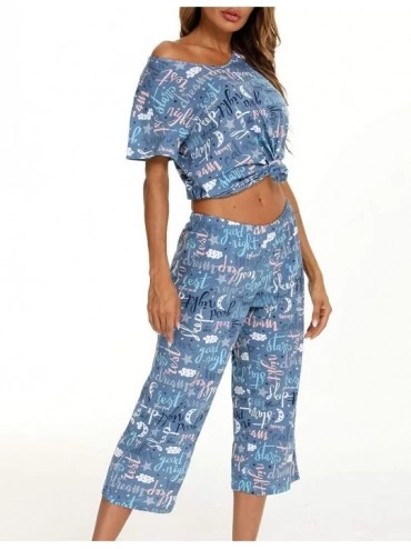 Sets Women's Cute Sleepwear Tops with Capri Pants Pajama Sets - Blue - C418QGU3DTY $18.24