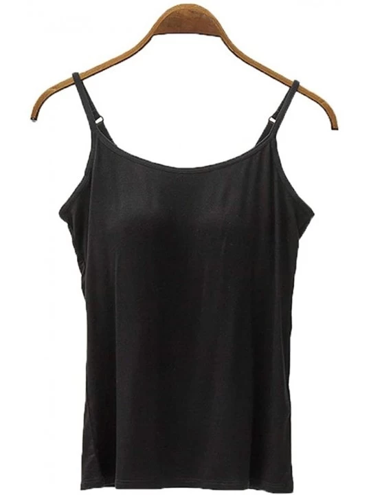 Tops Women's Modal Built-in Bra Padded Active Camisole Short Sleeves Pajama Casual Tops T-Shirt - 111 Black - CS18QT434OG $21.26