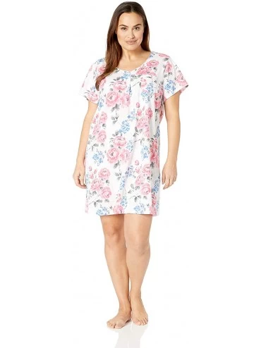 Sets Women's Pajama Short Sleeve Pj Sleepdress - Floral Pink Purple/Grey/White - C9182EI9T5Q $66.90
