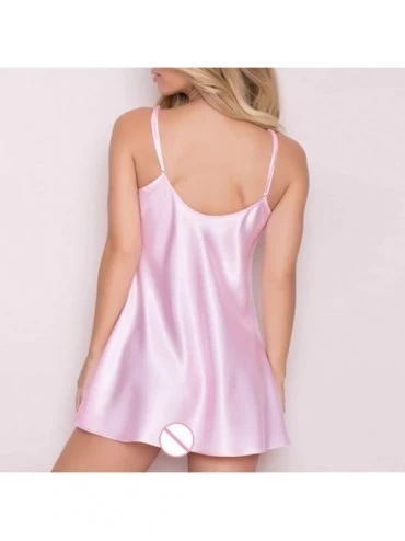 Baby Dolls & Chemises Women's Sexy Dress Nightgown Camisole Sleeveless Mini Chemise Night Dress with G-String - Pink - C518X4...