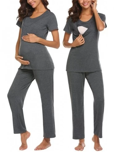 Sets Cotton Nursing/Labor/Delivery Maternity Pajamas Set for Hospital Home Basic Nursing Shirts Pregnancy Pants Dark Grey - C...