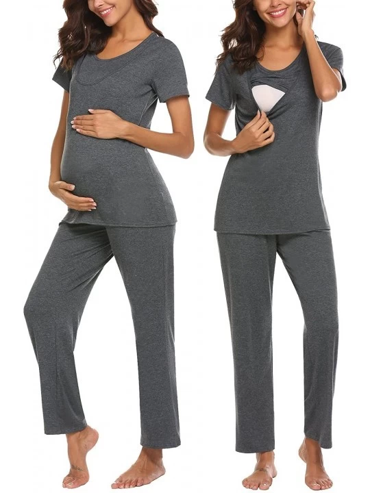 Sets Cotton Nursing/Labor/Delivery Maternity Pajamas Set for Hospital Home Basic Nursing Shirts Pregnancy Pants Dark Grey - C...