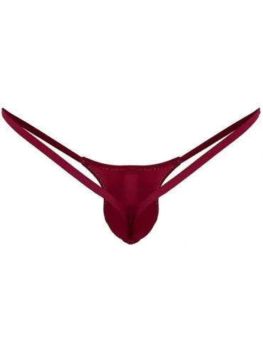G-Strings & Thongs Sexy Mens Underpants Briefs- Open Front Mesh G-String Pouch Underwear Panties T-Back Thong Bikini - Wine -...