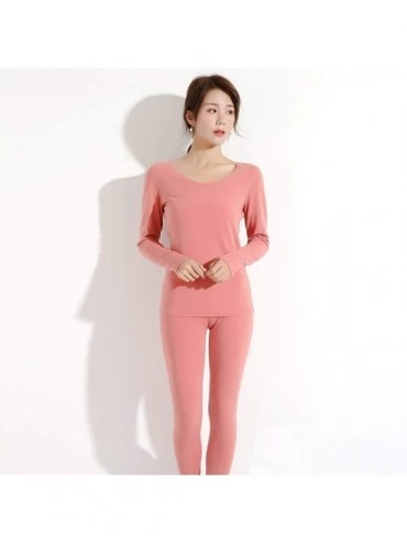 Thermal Underwear Autumn Winter Fleece Thick Thermal Underwear Set Women Warm Tops Pants Cloth - Only Pink Shirt - C1193UZENT...