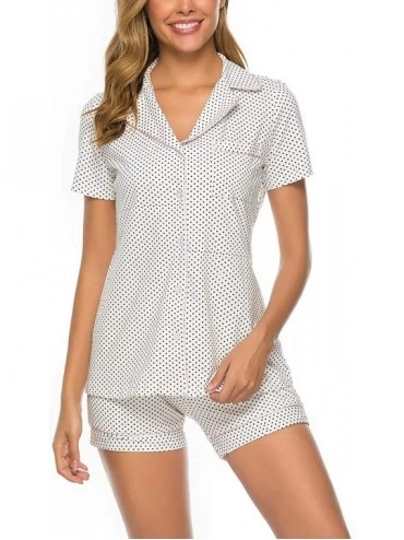 Sets Women's Short Sleeves PJs Set Button Down Sleepwear Notch Collar Shorts Nightwear - White - C8192AUCA20 $36.35