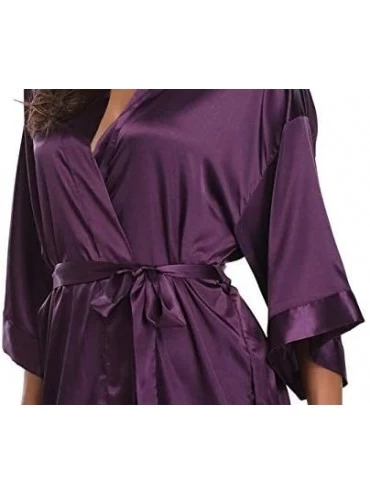 Robes Women's Silk Bride Bridesmaid Robes for Wedding with Rhinestones Satin Dressing Gown Sleepwear with Pockets - Deeppurpl...