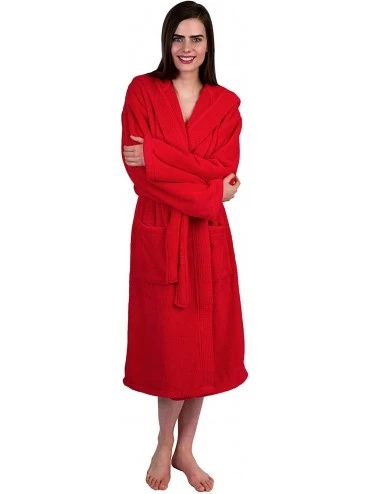Robes Women's Robe- Plush Fleece Hooded Spa Bathrobe- Made in Turkey - Hibiscus - CI11KGZ4DEF $44.37