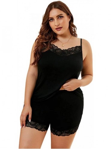 Sets Sexy Plus Size Loungewear for Women 2 Piece Pajamas Sets Lace Camisole Top with Shorts Sleepwear Nightgowns Black - CO19...