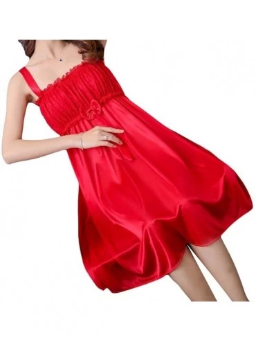 Nightgowns & Sleepshirts Women's Spaghetti Strap Silk Nightgowns Nightshirt Pleated House Dres - 2 - C019CSZ9M25 $18.31
