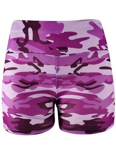 Bottoms Gym Sport Shorts for Women-Active Women's Camouflage High Waisted Yoga and Running Fitness Short Pant - Purple - CU19...